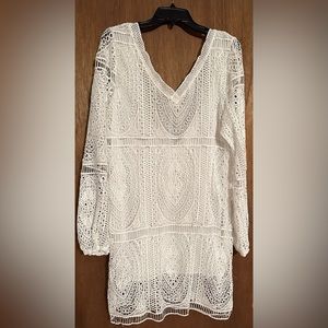 Long sleeve white boho style dress